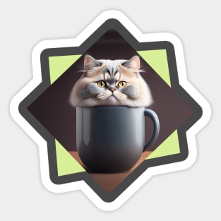 Grey Persian Cat on a Big Cup Sticker